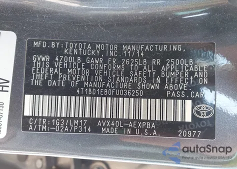 2015 Toyota Avalon Limited z USA, uszkodzony, nr VIN 4T1BD1EB0FU036250